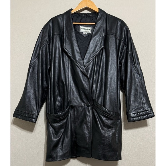 Fitz-Wright Jackets & Blazers - Vintage Fitz-Wright Womens Leather Coat Large Black Mid-Length Heavy EUC